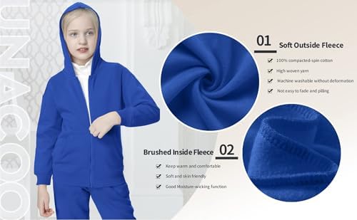 UNACOO Zip Up Hoodie Kids 3-12 Years Soft Fleece Sweatshirt