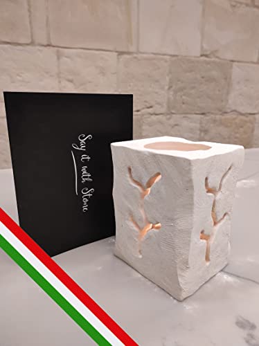 Handmade Tree Stone Candle Holder LED Lantern - Gift Box Included