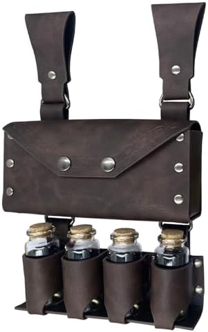 HiiFeuer Medieval Alchemy Belt Bag with 4 Cork Vials - Brown