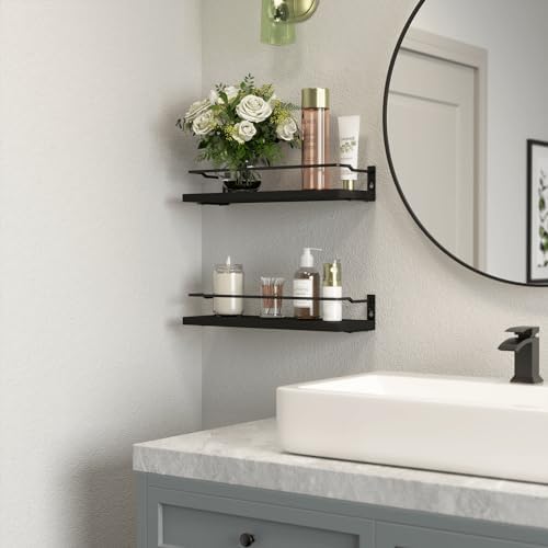 RICHER HOUSE Black Floating Wall Shelves Set of 2 1