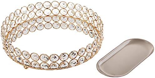 LINDLEMANN Crystal Perfume Organizer Tray 10in Gold Round