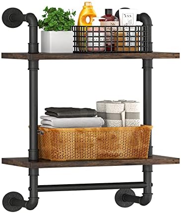 Helsin 2 Tier Industrial Pipe Floating Shelf with Towel Bar 1