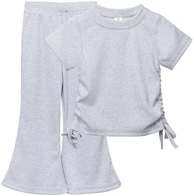 Girls 2 Piece Stretchy Cotton T Shirts and Flare Pants Set