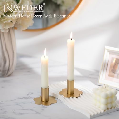 Inweder 6Pcs Gold Flower Candlestick Holders