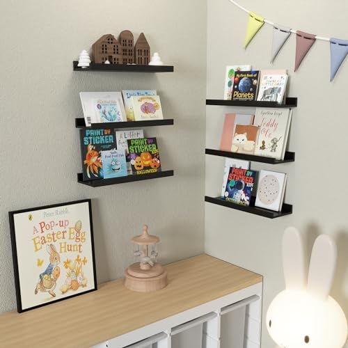 DOLLFIO Floating Shelves Set of 6 Black Wall Shelves