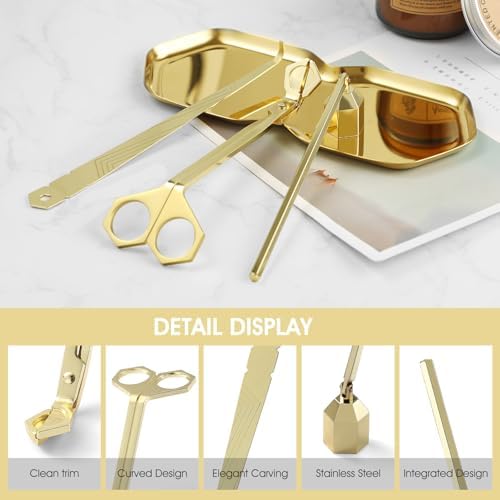 PATOISE 4 in 1 Candle Accessory Set Stainless Steel Gold