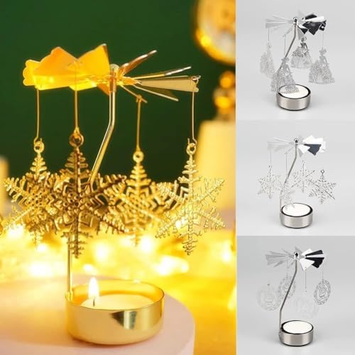 Rotary Candle Holder with Tray Silver Spinning Xmas Tree