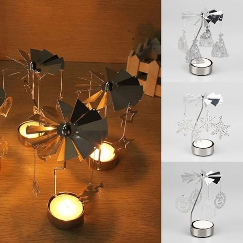 Rotary Candle Holder with Tray Silver Spinning Xmas Tree