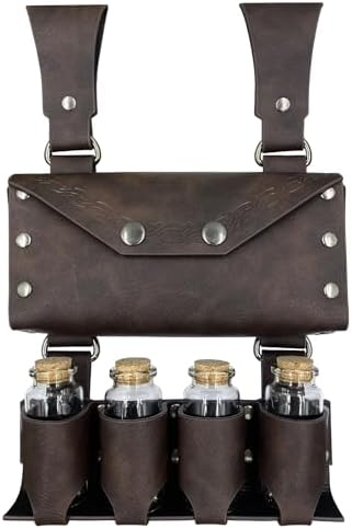 HiiFeuer Medieval Alchemy Belt Bag with 4 Cork Vials - Brown