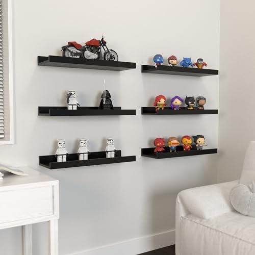 DOLLFIO Floating Shelves Set of 6 Black Wall Shelves