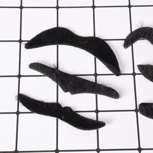 12 Pcs Black Fake Mustaches Self Adhesive 6 Styles