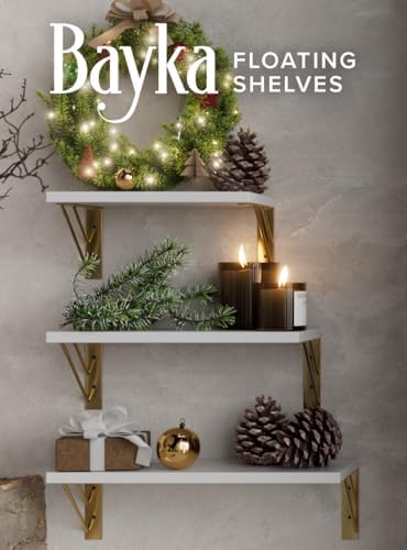 BAYKA Floating Wall Shelves Set of 3 White and Gold