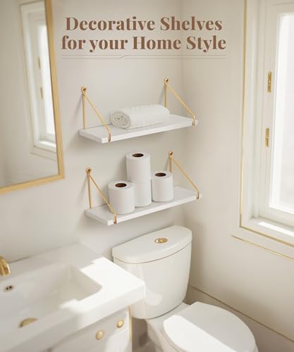 Afuly Floating Shelves Set of 2 Metallic Gold White