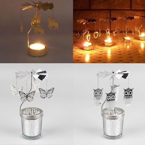 Rotary Candle Holder with Tray Silver Spinning Xmas Tree