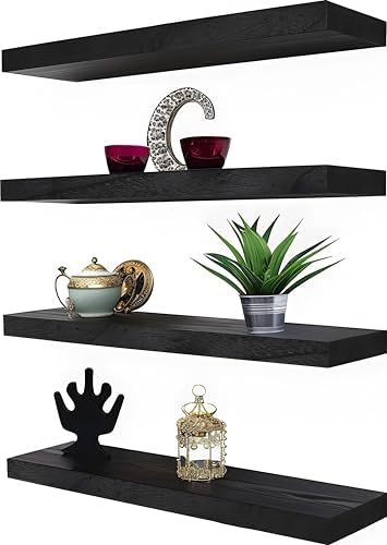 Wood Floating Shelves Set of 4 Black