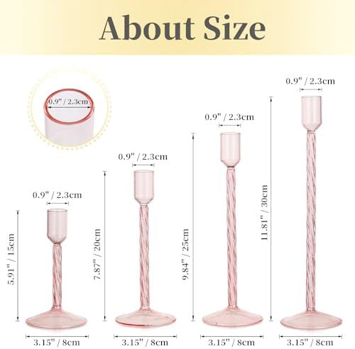 Hewory Glass Taper Candle Holders 4 Pcs Set