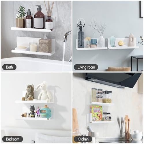PAVSTINE Acrylic Floating Shelves Set of 2 White 12 Inch Adhesive No Drill