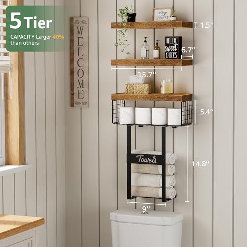 KLUVIS Floating Shelf Over Toilet Set of 3 Rustic Brown 1