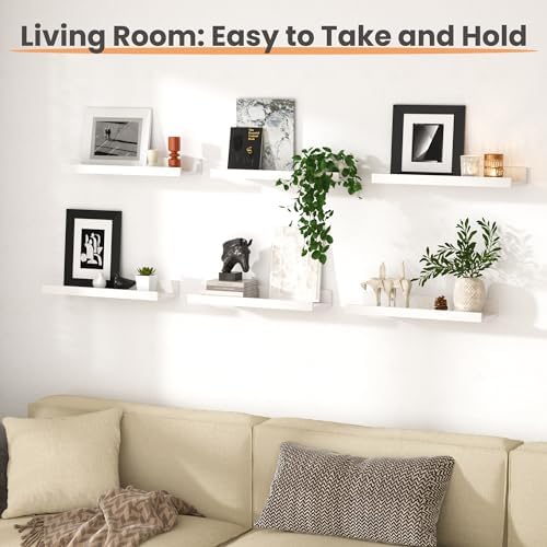 upsimples Floating Shelves Set of 6 White Wall Mounted Decor