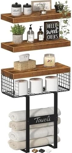 KLUVIS Floating Shelf Over Toilet Set of 3 Rustic Brown 1