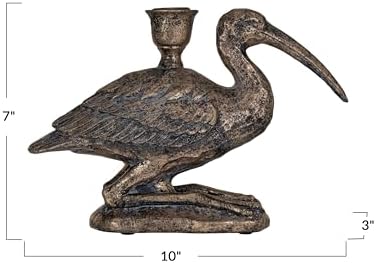 Creative Co-Op Decorative Resin Bird Taper Holder Distressed Gold