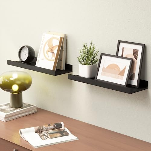 Boswillon Floating Shelves Set of 2 Modern Black Wall Shelves with Lip 1