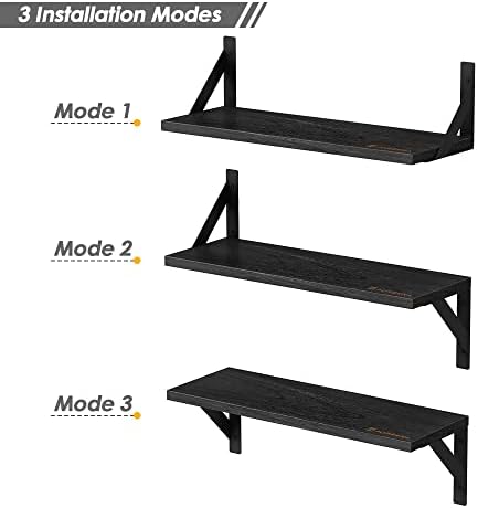 Forbena Set of 3 Black Floating Wood Shelves