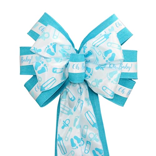 Oh Baby Boy Turquoise Shower Wreath Bow - Handmade 1