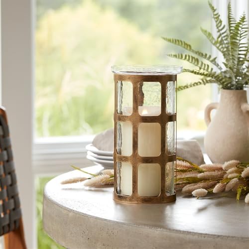 Melrose Wavy Glass Candle Holder with Gold Frame - 10 Inch
