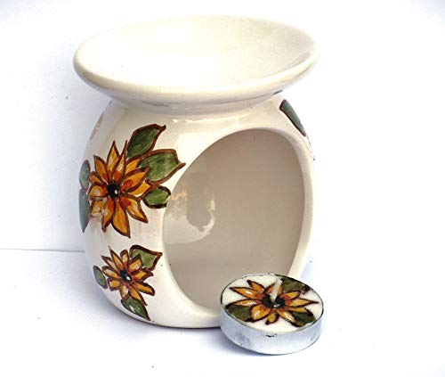 Hand Painted Yellow Sunflowers Candle and Oil Warmer Set 1