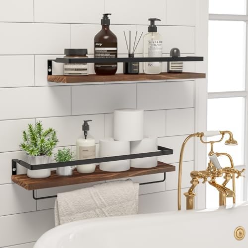 Floating Shelves with Towel Bar Set of 2 Brown 1