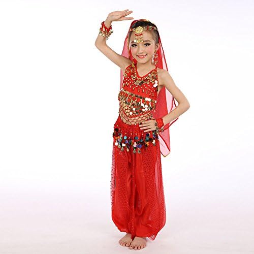 Girls Belly Dance Outfit Set with Chiffon Top and Pants