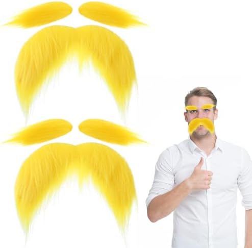 Yellow Fake Mustache and Eyebrows Set 2 Pcs