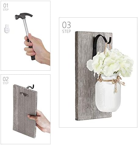 Mkono Rustic Wall Sconces Set of 2 with Mason Jars and Fairy Lights
