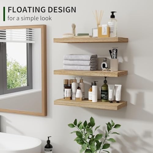 Marsmiles Wood Floating Shelves Set of 3 17 Inch Wide Rustic Carbonized Black