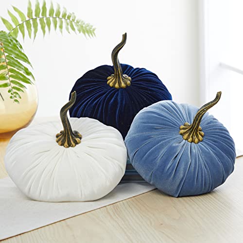 Set of 3 Velvet Pumpkins Baby Shower Decor