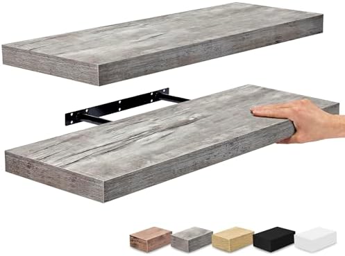 Sorbus Rustic Grey Floating Shelves 24x9 Inch 2 Pack