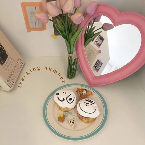 XPXKJ Heart Shaped Mirror 11 Inch Pink 2-in-1 WallTabletop