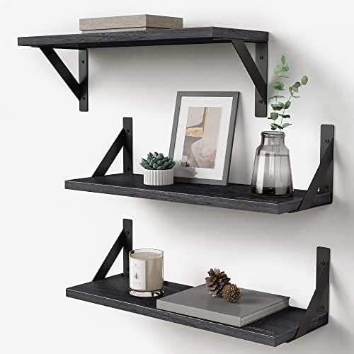 Forbena Set of 3 Black Floating Wood Shelves