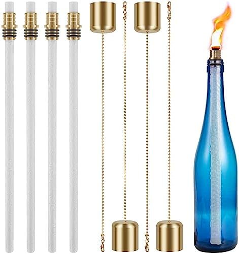 4Pack Wine Bottle Torch Kit with Brass Holders and Wicks