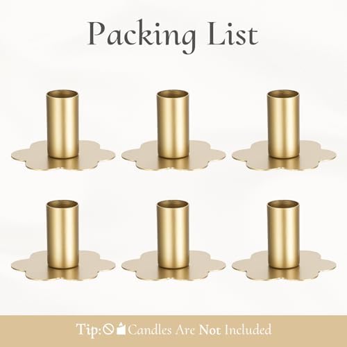 Inweder 6Pcs Gold Flower Candlestick Holders
