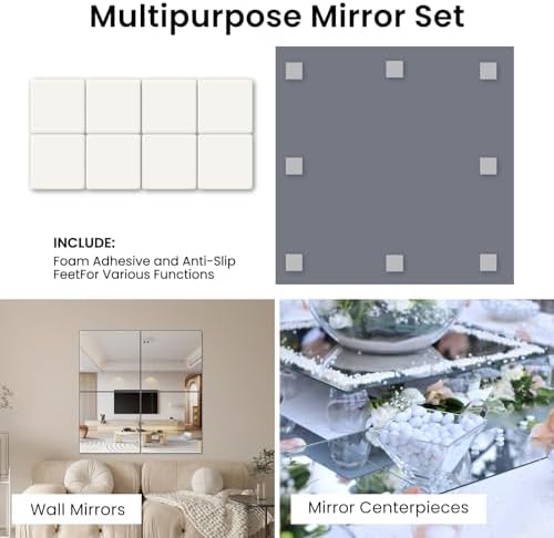 10 Square Mirror Centerpieces 12Pcs Set with Non-Slip Feet