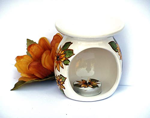 Hand Painted Yellow Sunflowers Candle and Oil Warmer Set 1