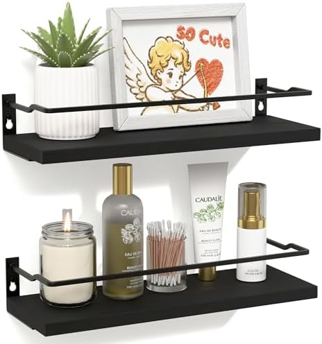 RICHER HOUSE Black Floating Wall Shelves Set of 2 1