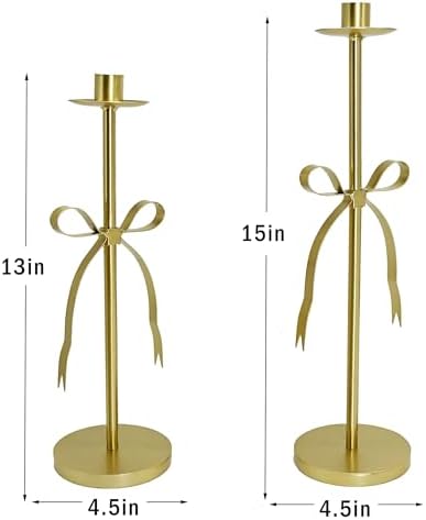 Remenna Bow Taper Candle Holders Set of 2 Gold