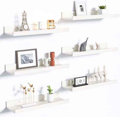 upsimples Floating Shelves Set of 6 White Wall Mounted Decor