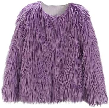 RNTOP Kids Girls Faux Furry Winter Fleece Jacket 5-6 Years Purple