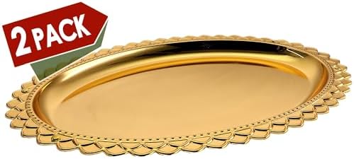 Pack of 2 171x125 Inch Oval Gold Plated Serving Trays