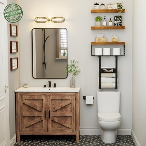 KLUVIS Floating Shelf Over Toilet Set of 3 Rustic Brown 1