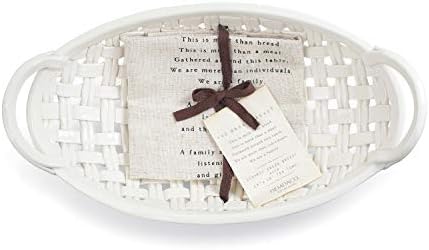 DEMDACO White Bread Basket Ceramic Decorative Bowl With Towel